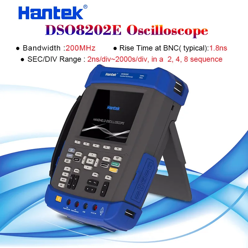 

Hantek DSO8202E 6 in 1 200MHz oscilloscope bandwidth 1GS/s sample rate 5.6 inch TFT Color LCD Display 2CH handheld oscilloscope