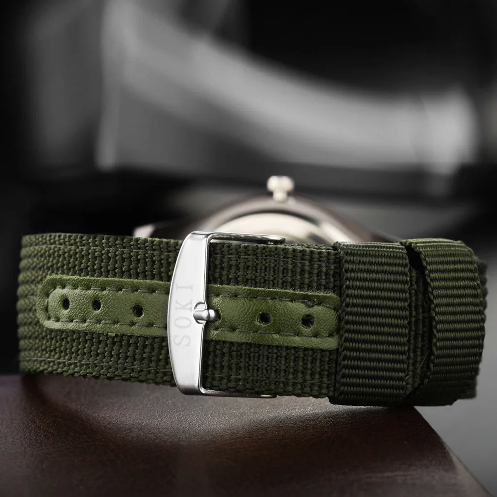 

SOKI Men Watch Fashion Casual Bussiness New Woven Nylon Belt Calendar Quartz Watch No waterproof Sport Nice Gift