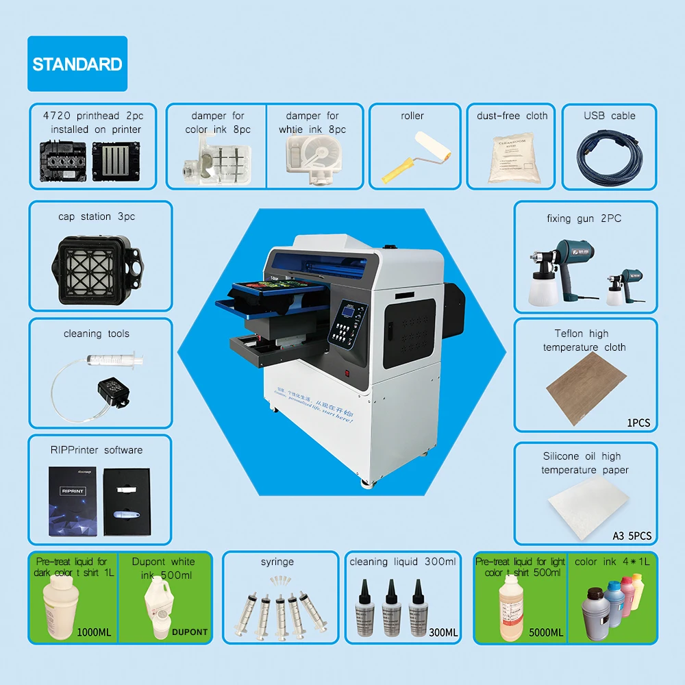 A3+ Flatbed Printer Automatic A3+DTG Printing Machine T-Shirt Printing Machine Fast Speed Printing Machine For T-Shirt Printing