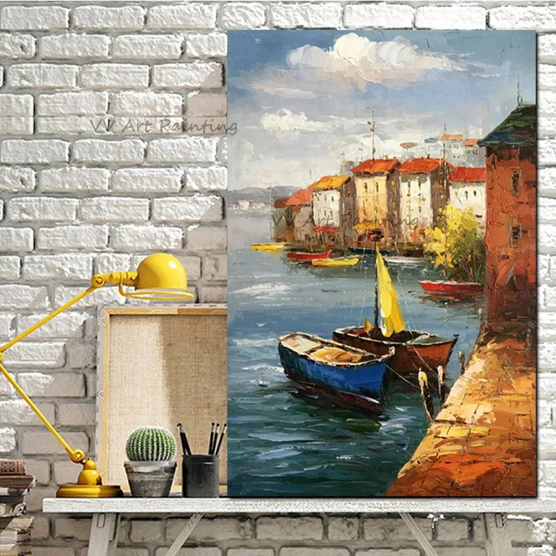 100% ручная работа корабль картина маслом холст вид на море настенные картины для