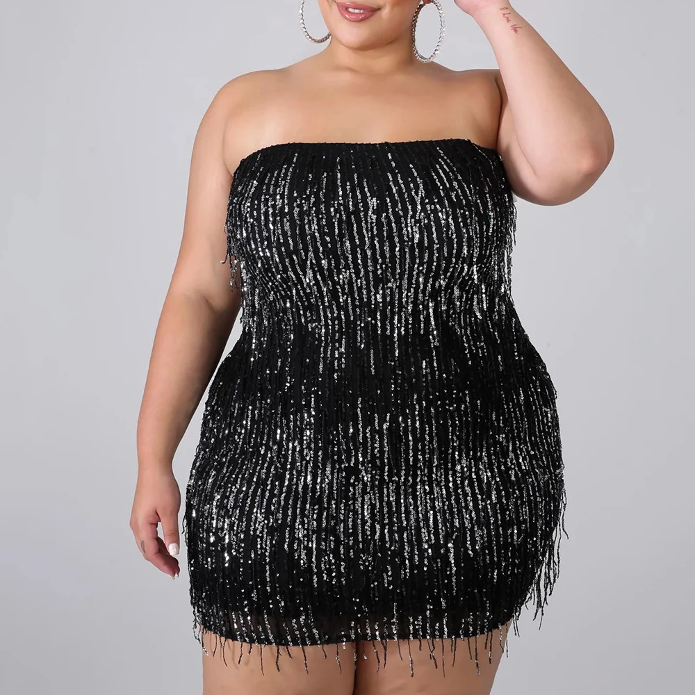 Сексуальное платье 5XL для выпускного вечера женское облегающее с бахромой на