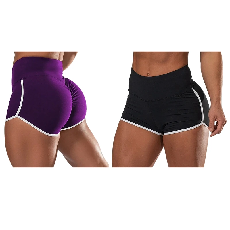 

2 Pcs Summer Slip Sport Shorts Compression Workout Shorts, L Size Black & XL Size Purple