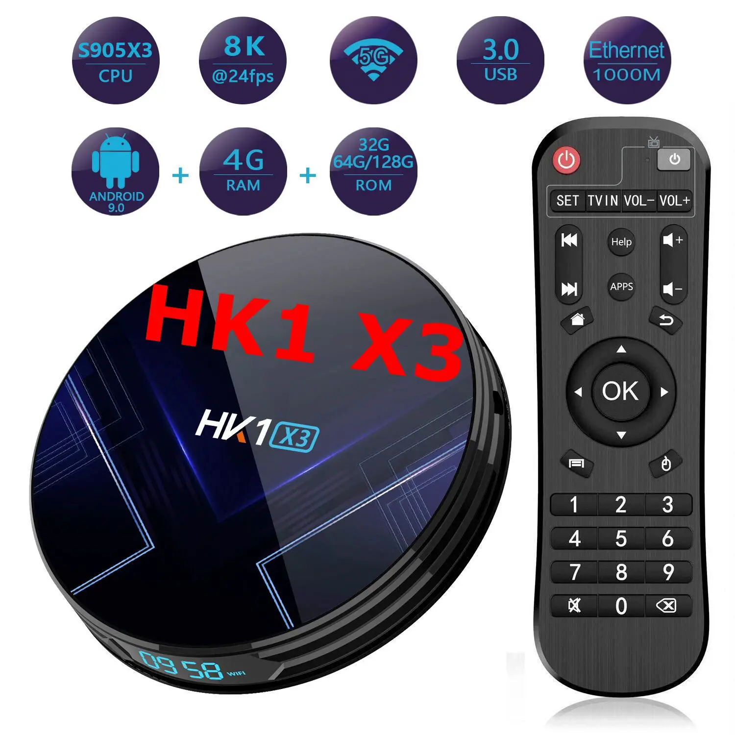 

HK1 X3 Android 9.0 TV Box 4GB 128GB Amlogic S905X3 Quad Core Dual WiFi 8K Media Player PK X96 AIR H96 Max Set Top Box