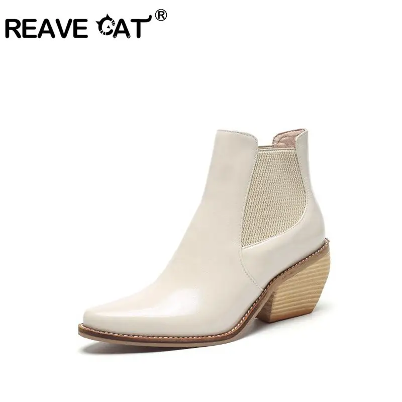 REAVE CAT/2020 Ботинки Челси из натуральной коровьей кожи цвет белый черный женская