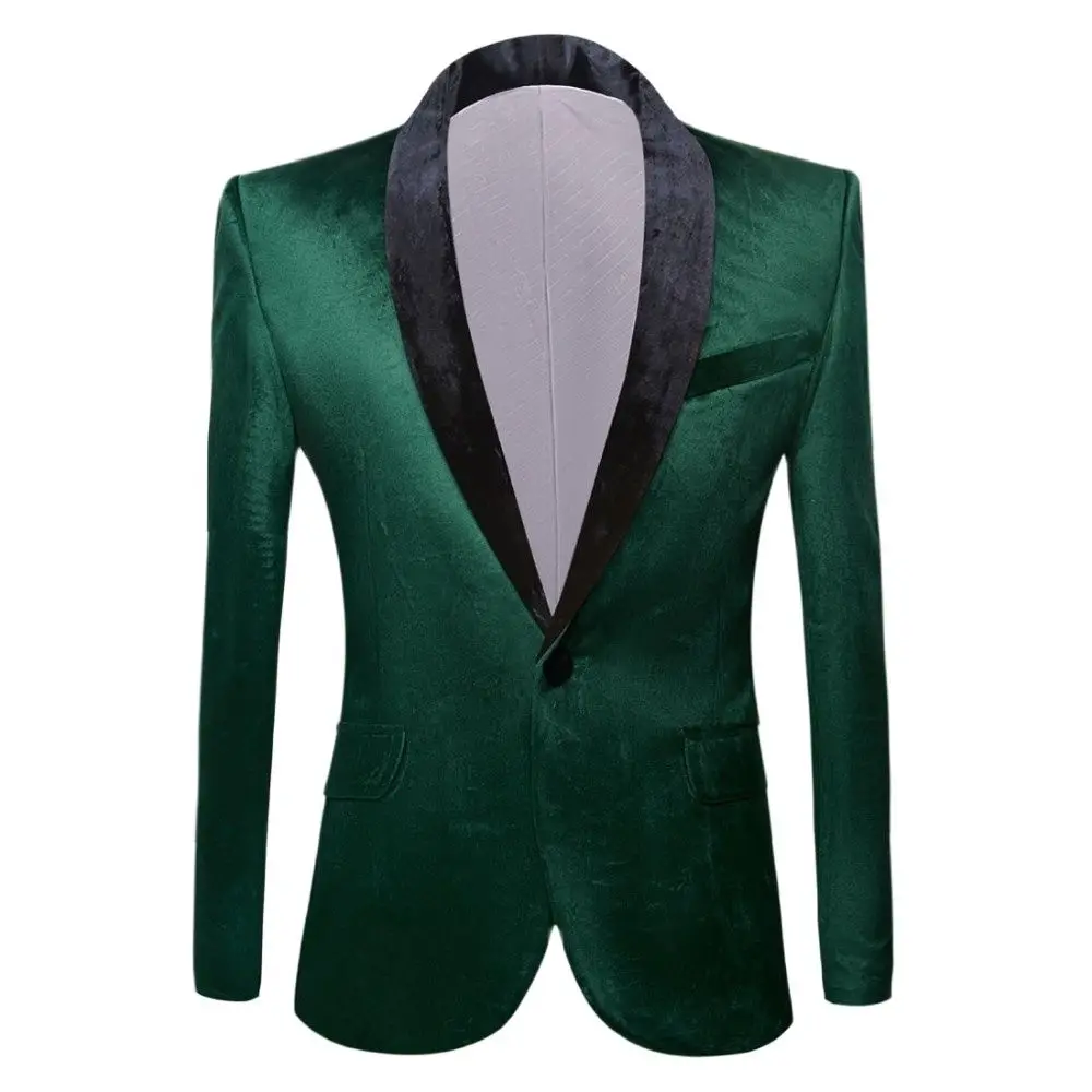 

Men's Green Purple Pink Blue Gold Red Black Velvet Fashion Suit Jacket Wedding Groom Stage Singer Prom Slim Fit Blazers