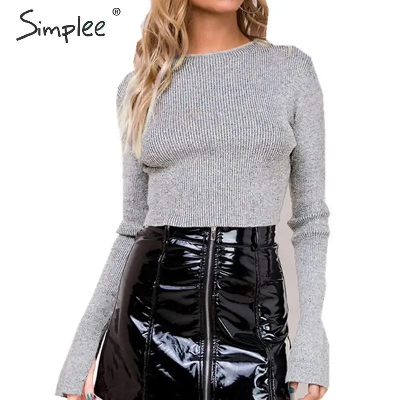 Simplee белый вязаный пуловер свитер женский сексуальный эластичный с длинным
