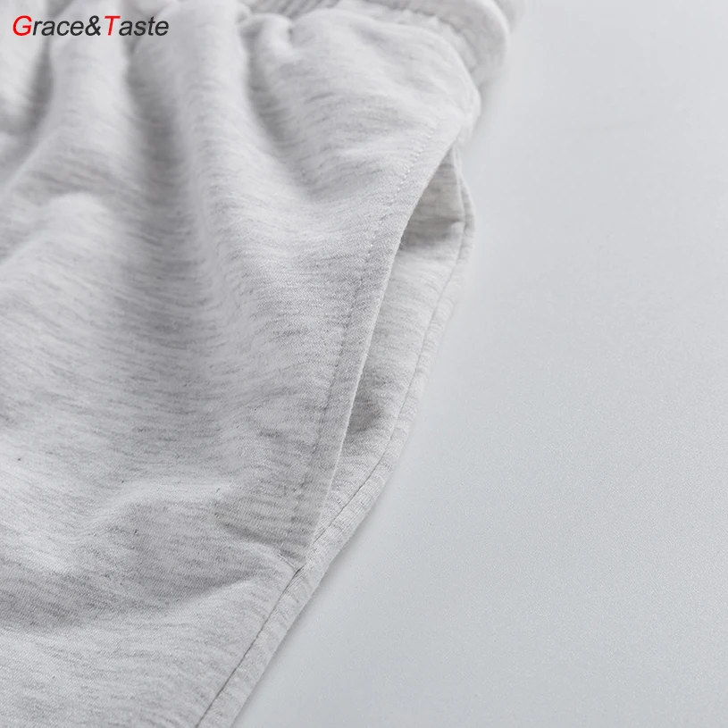 

Grace&Taste High Waist Shorts Knitting Loose Pocket Casual Femme Fashion Sport Trunks Solid Gray Bottom Outdoor Sports Fitness