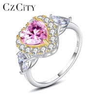 czcity new topaz gemstone heart rings for women wedding engagement fine jewelry 925 sterling silver cz anillos bijoux femme gift