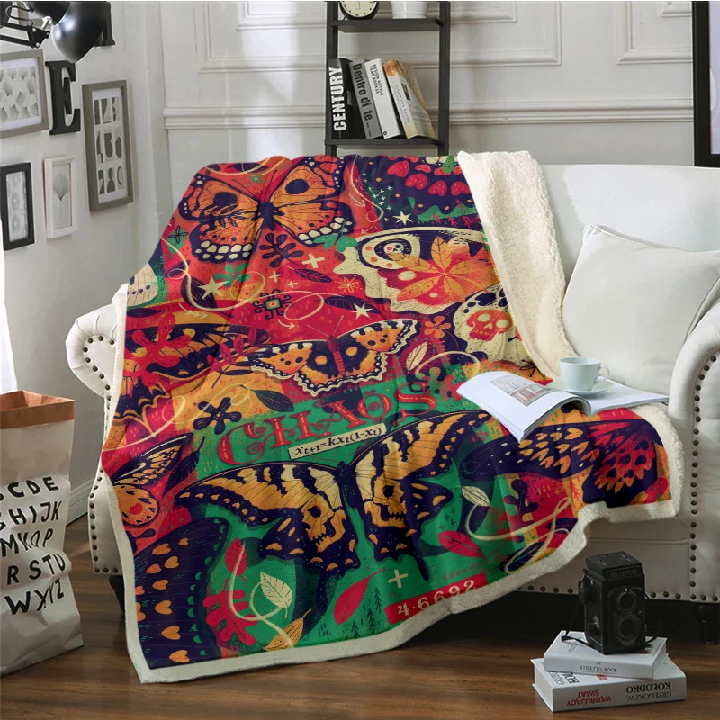 Плед шерпа теплый фланелевый одеяло с бабочками мягкое плюшевое в виде червя для