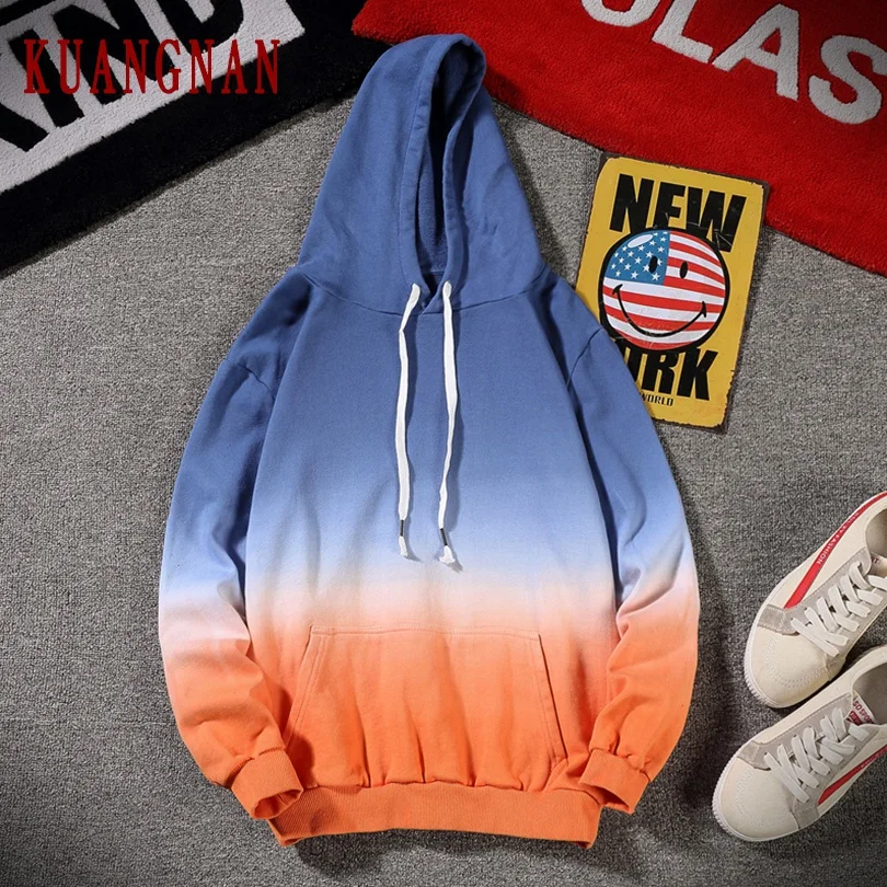 KUANGNAN хлопковая толстовка для мужчин Японская уличная мужская с капюшоном в стиле