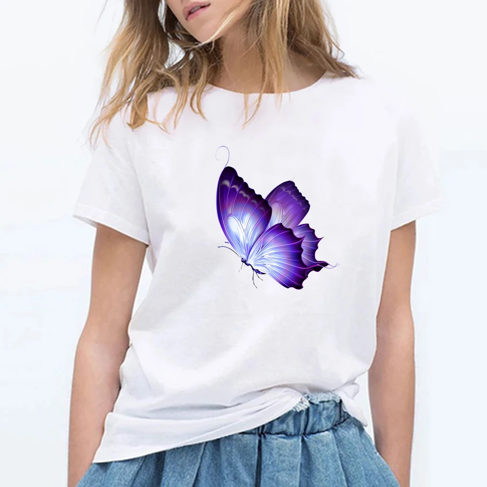 

Fashion Butterfly Print Short Sleeve Tshirt Women Literary Casual T Shirt Girl Summer Basic T-shirts Tees Aesthetic streetwear