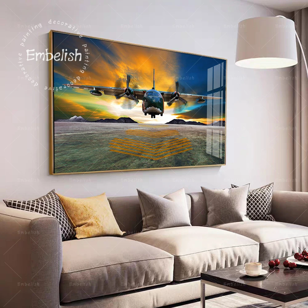 

Embelish 1 Pieces Sunset Airplane Modern Home Decor Pictures For Living Room Wall Art Posters HD Canvas Aircraft Oil Paintings