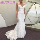Женское свадебное платье-Русалка ANJURUISI, белое кружевное платье на тонких бретельках, пляжное платье для невесты, лето 2020