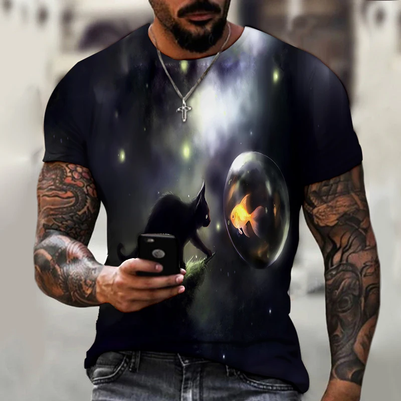 

2021 brand new 3D animal cat/tiger print cool funny T-shirt summer top T-shirt men's O-neck short-sleeved fashion men's
