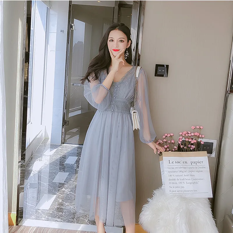 Платье женское элегантное шифоновое платье с длинным рукавом летнее