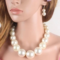 fashion simple style imitation pearl necklace earring set short pearl collarbone chain choker women jewelry wholesale girl gift