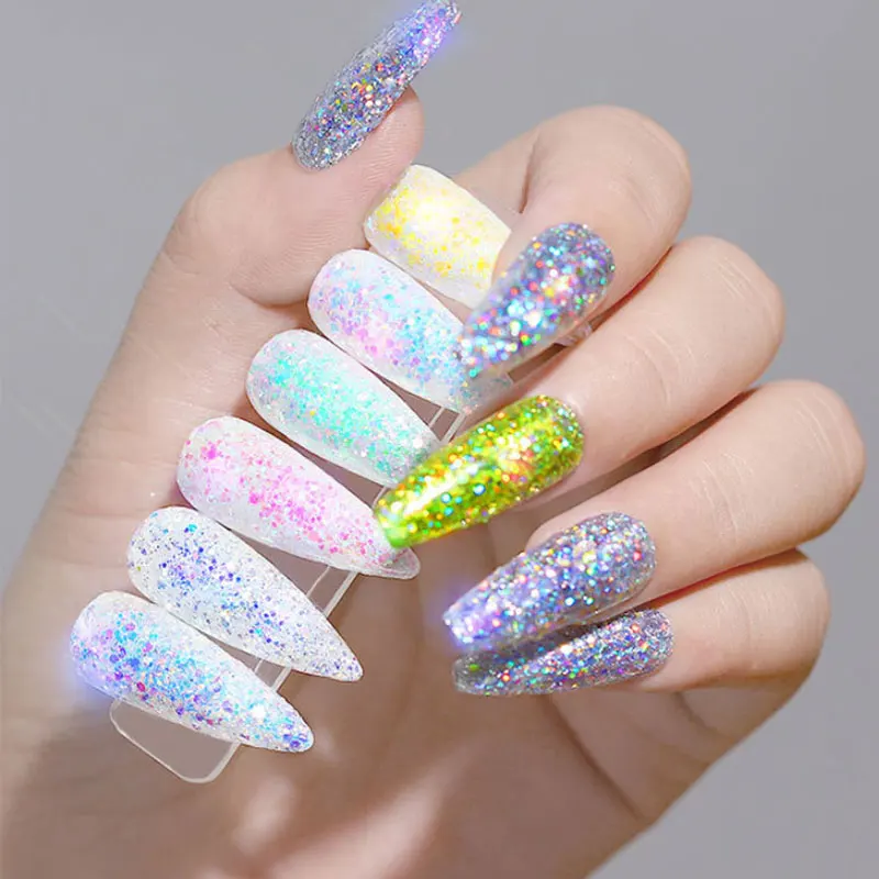 12 pcs/Japanese nail art laser glitter sequins set color light turn onion powder jewelry mermaid magic sequin | Красота и здоровье