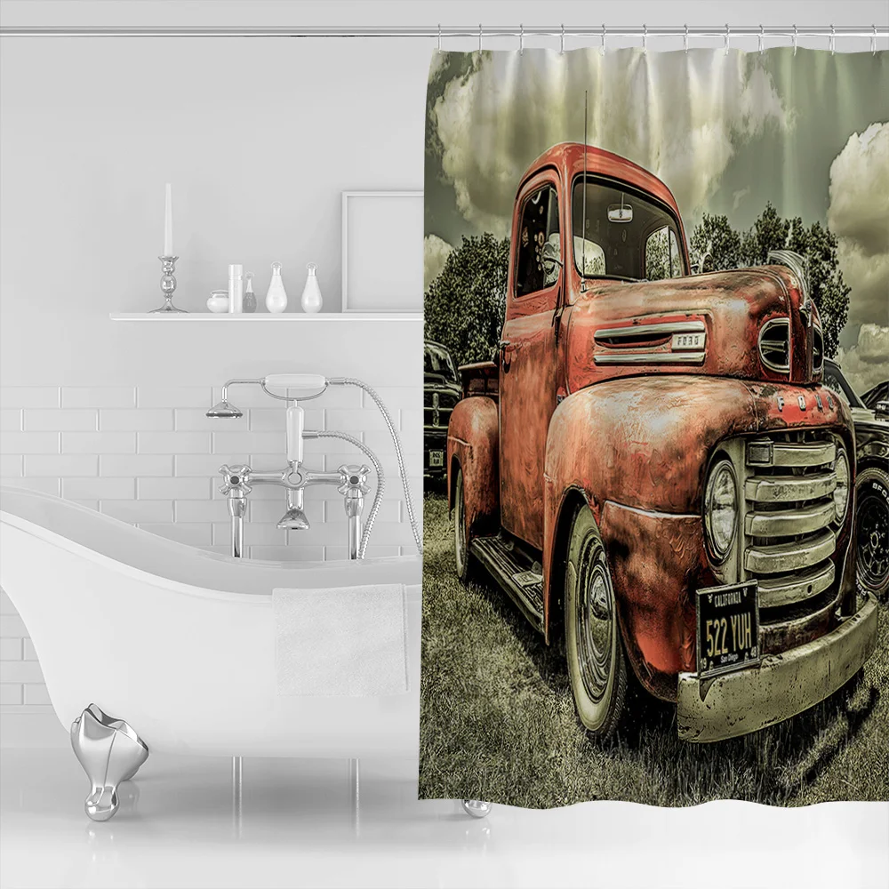 Farm Retro Car Pattern Shower Curtains Polyester Fabric Waterproof Bath Curtain | Дом и сад