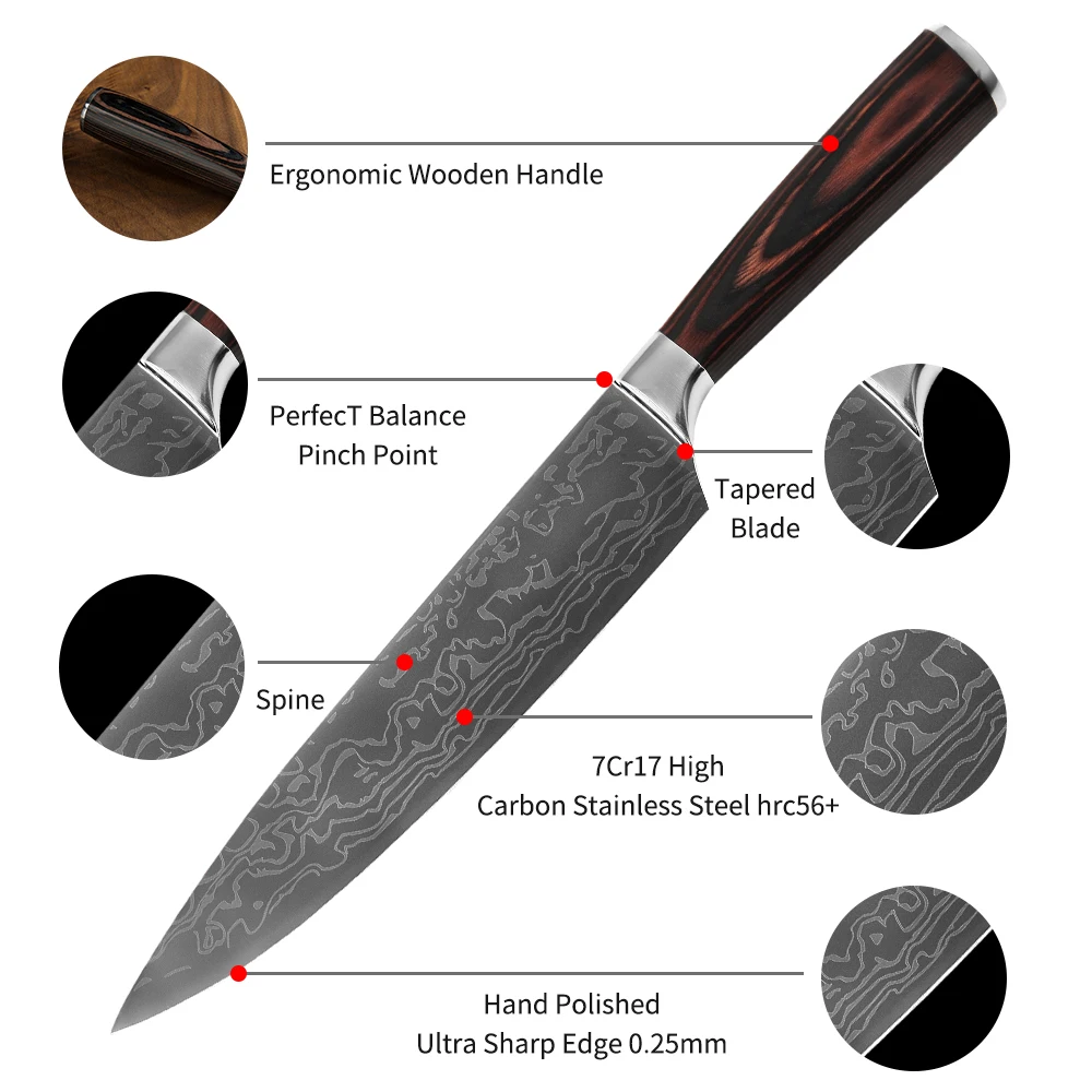 Подарочные кухонные ножи Защита краев ножны лазерный узор дамасский нож резак