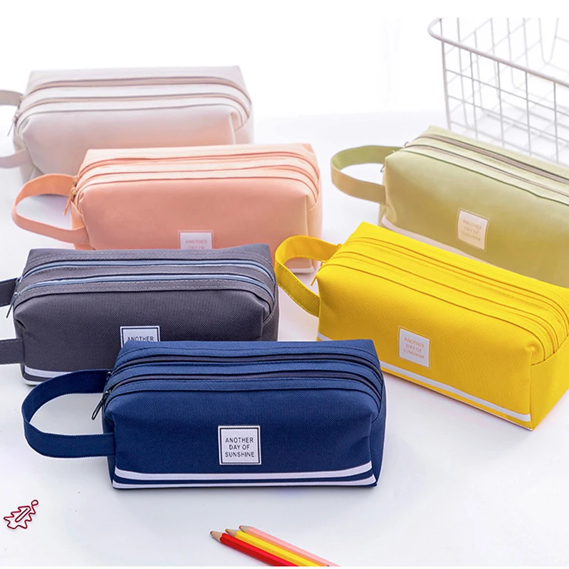 

1 шт., двойная Холщовая Сумка для ручек, 6 цветов