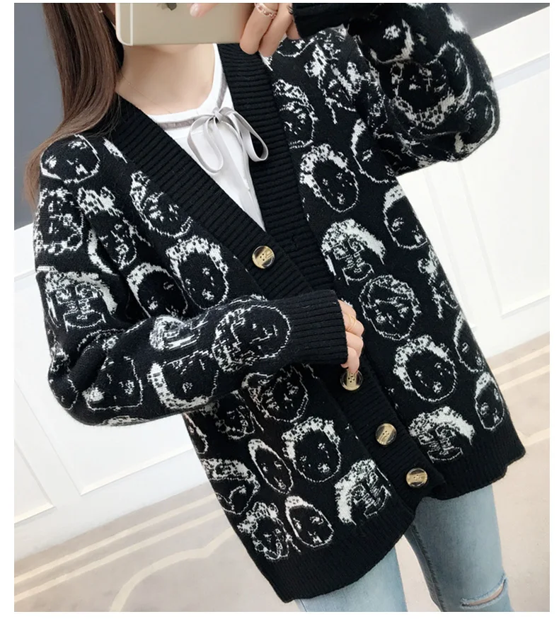 Женский трикотажный свитер Harajuku повседневный однобортный Кардиган на пуговицах