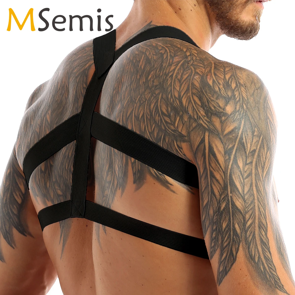 

MSemis Men Lingerie Sexy Halter Nylon Chest Harness Costume Sexy Clubwear Shoulder Elastic Strap Belt Gay Men Exotic Accessory