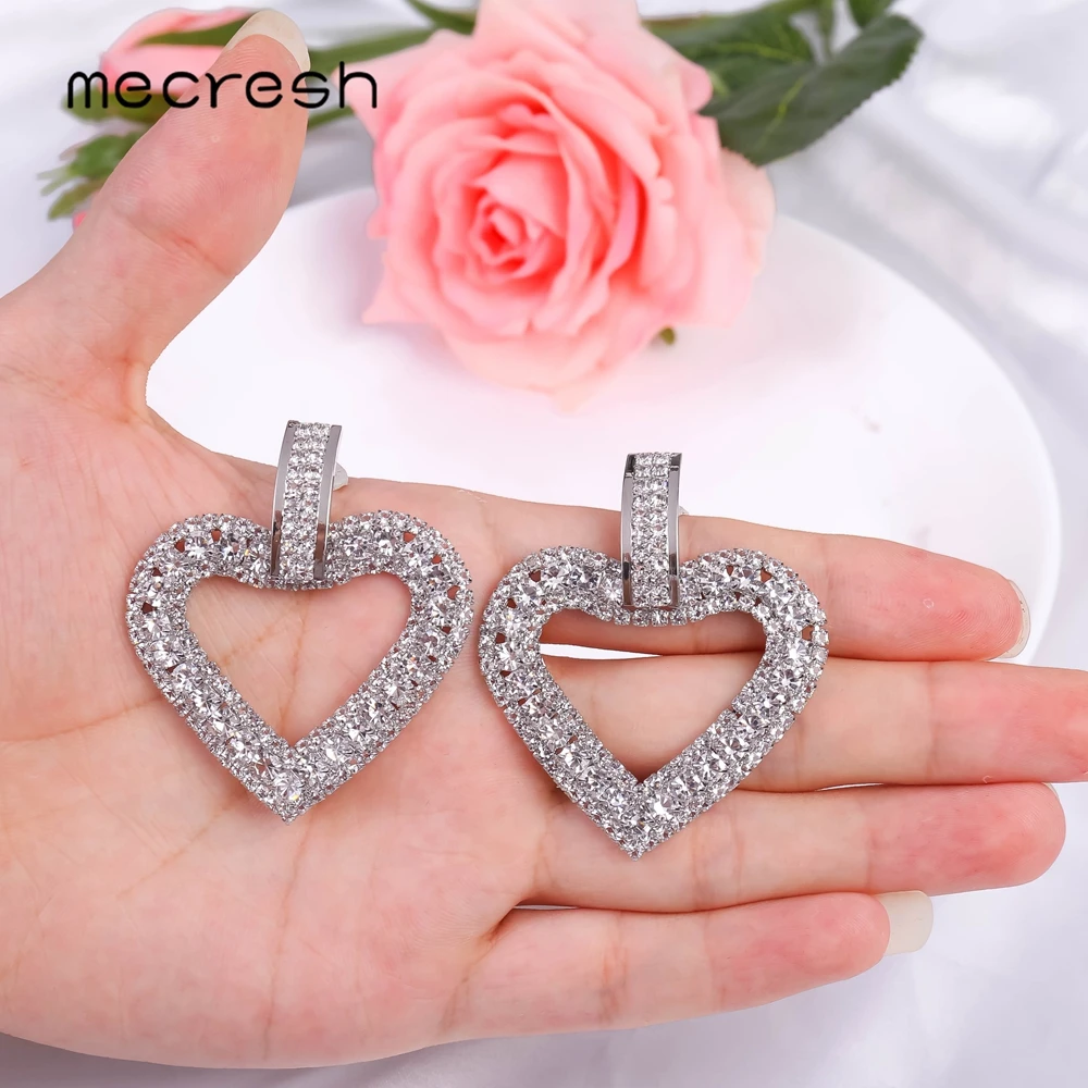 Mecresh милые свадебные висячие серьги в форме сердца золотого цвета стразы женские