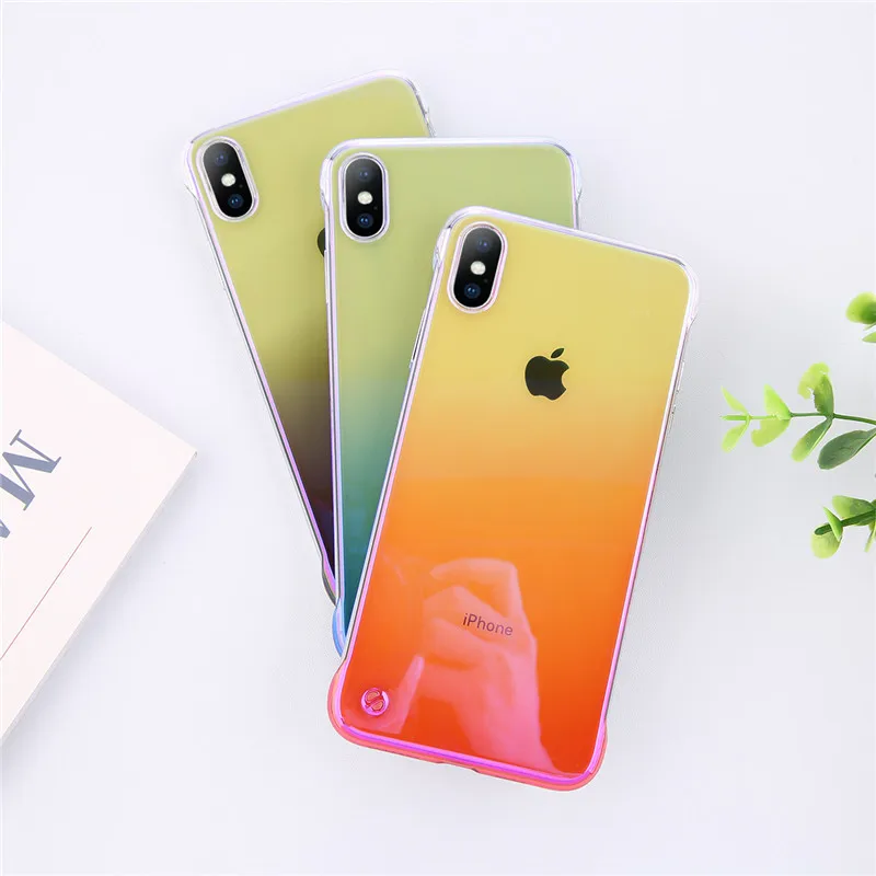 Lovebay Boundless Blue Gradient Phone Case For iPhone X XR XS Max Hard PC Plain Candy Color Back Cover 6 6s 7 8 Plus |