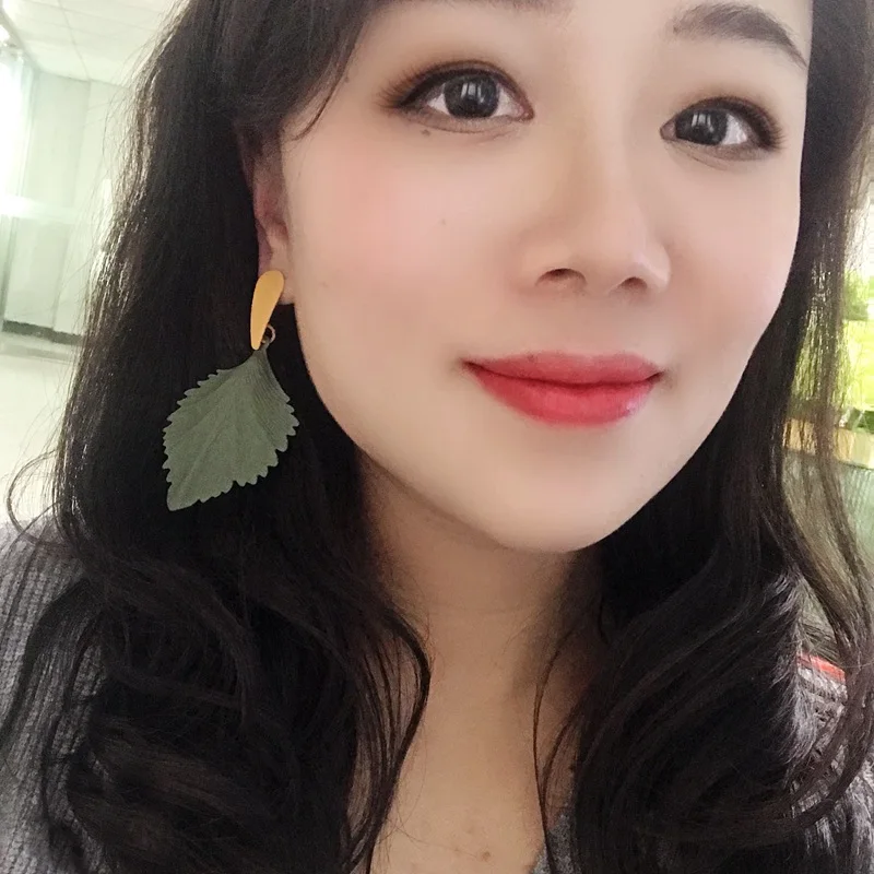 Женские Винтажные висячие серьги в богемном стиле с большим листом двухцветные