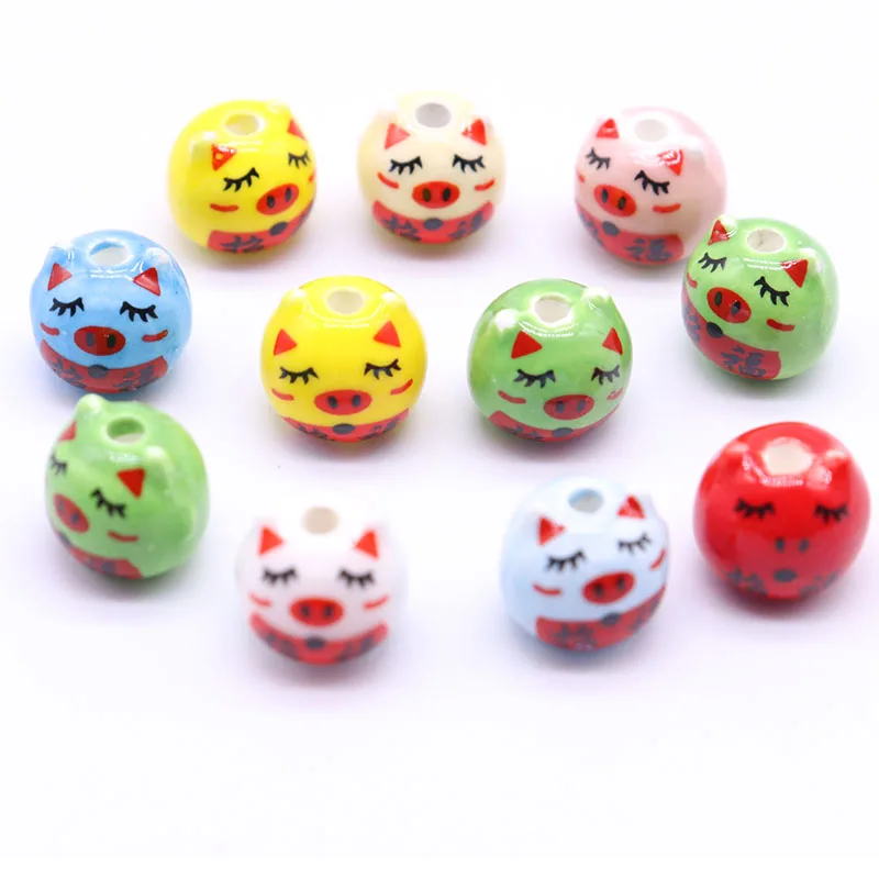 

Multicolor Pig Ceramic Beads For Jewelry Making Bracelet 10mm Cute Blessing Pig Porcelain Loose Spacer Beads Accessories