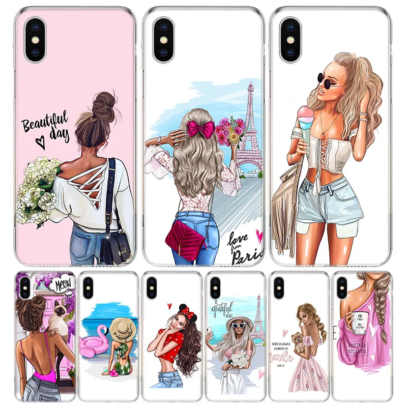 anastasia kosyanova art Brown Hair Female Phone Case For iPhone 14 11 12 13 Pro Max Xr X Xs Mini 8 7 Plus 6 6S SE 5S Soft Fundas |