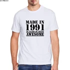 Забавная Мужская футболка для 30-летия, сделано в 1991 году, Мужская футболка в стиле Харадзюку, хлопковая уличная футболка большого размера