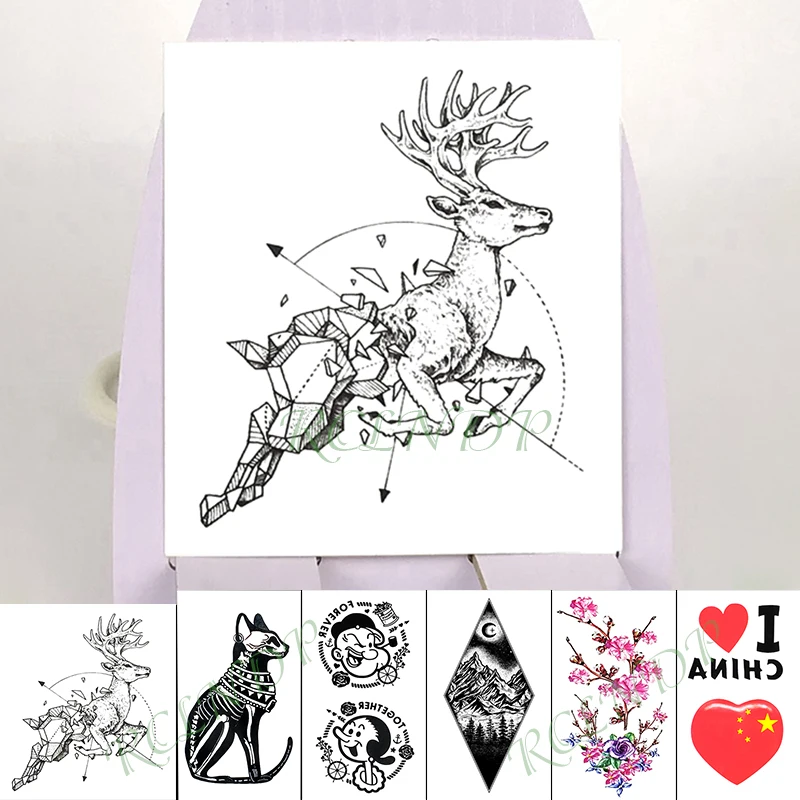 Waterproof Temporary Tattoo Sticker Bear Tree Mermaid wolf dog Fake Tatto Hand Arm Foot Flash Tatoo for Kid Girl Men Women | Красота и