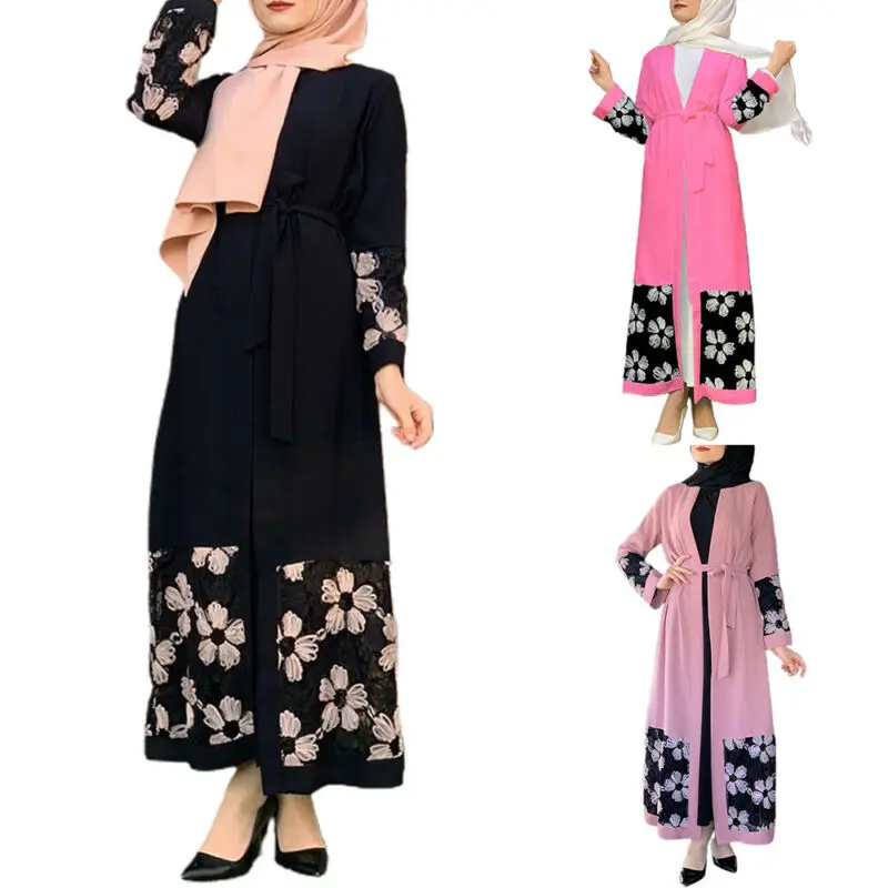 Мусульманская Мода абайя пэчворк халат Кардиган Женская рубашка с длинным