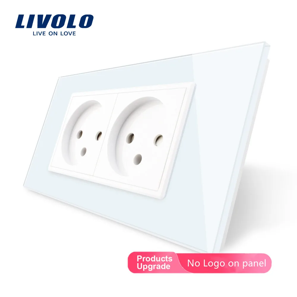 White-No logo LIVOLO prise двойная Israel мощность 16А розетка, закаленное белое/черное стекло панель, AC 100~ 250 В, Siamesed дизайн, без логотипа - Тип: White-No logo
