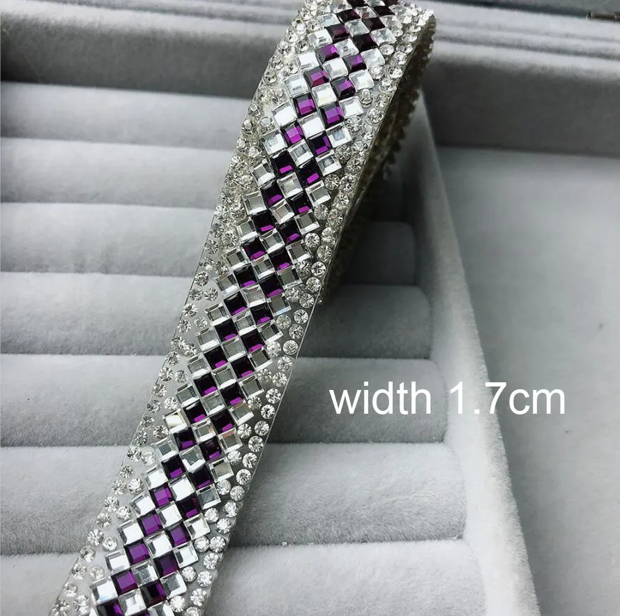 1.7cm purple Стразы-ленты, цветная отделка, 1 ярд/партия, хрустальные украшения для торта, стразы с кристаллами, декоративная отделка, стразы с топазом, золото - Цвет: 1.7cm purple
