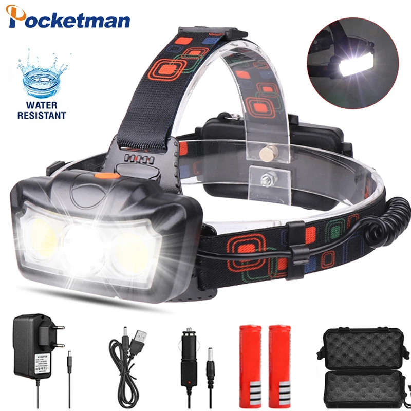 

80000lm LED Headlamp T6+COB LED Headlight Head Lamp Flashlight Torch Lanterna head light Use 2*18650 battery for Camp Fish