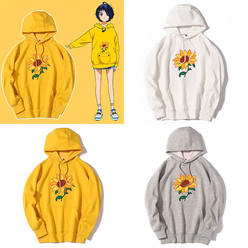 

Толстовка с капюшоном в стиле аниме, пуловер оверсайз, желтая толстовка, женская одежда, мужская одежда, одежда для пары, одежда с капюшоном ...