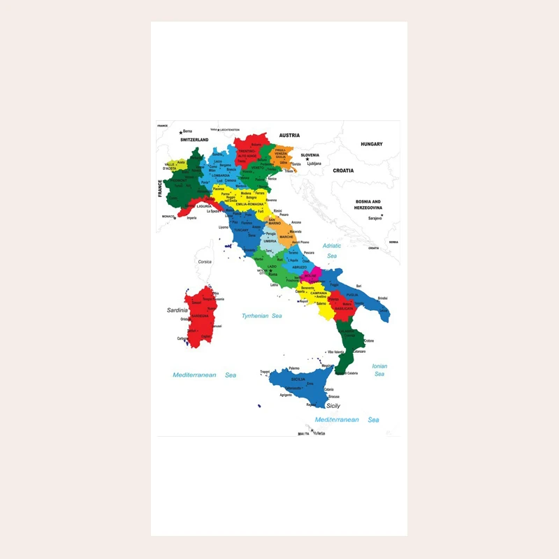 Funny Colourful Map of Italy Kitchen Tea Beach Bathroom Towels Set Political Italian Spa Sport Gym for Adult Kid Gift |