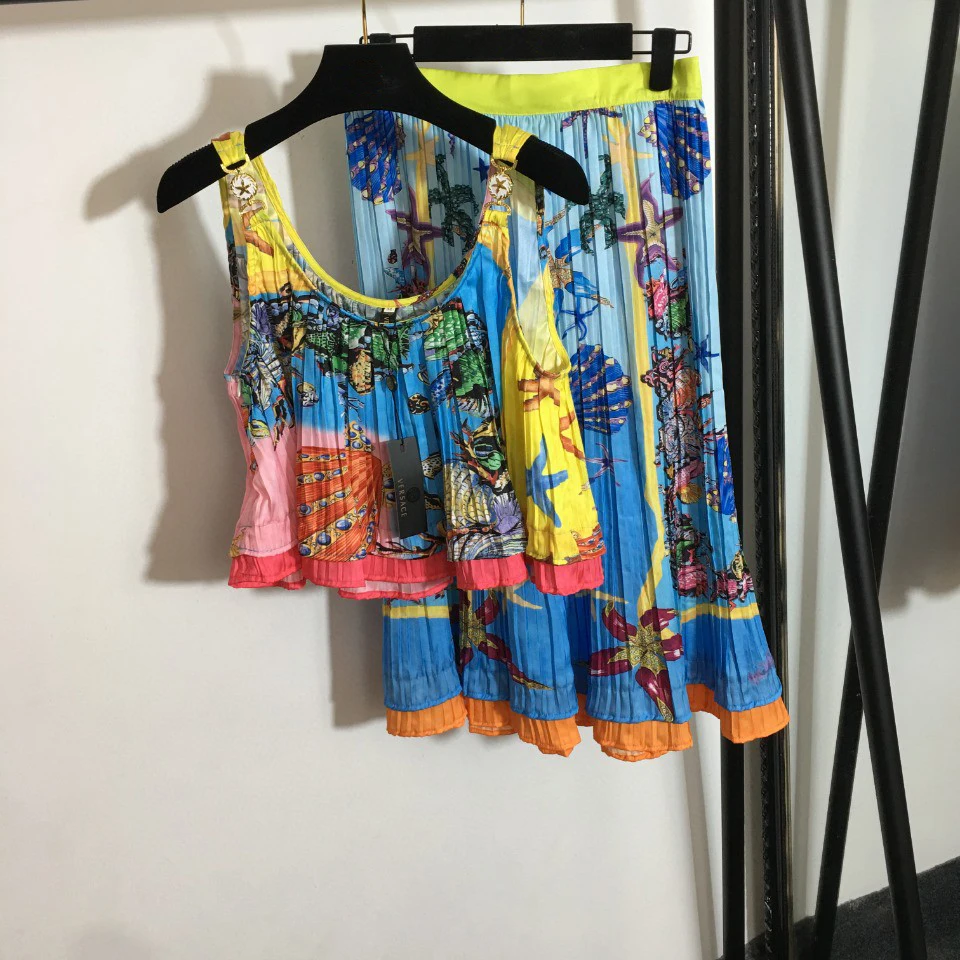 

Женский комплект из топа и плиссированной юбки, летний пикантный топ с открытыми плечами и пряжкой в виде морской звезды и плиссированная ю...