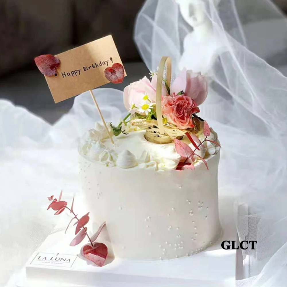 

Small flower basket cake topper for birthday festive party supplies handmade weaved wedding cake decoration cupcake toppers