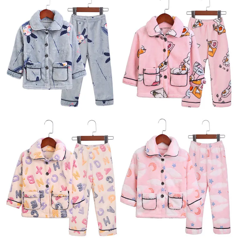 

2020 Winter Children Flannel Pajamas Sets Warm Boys Sleepwear Thick Girls Thermal Underwear 1-12years Pyjama Sets
