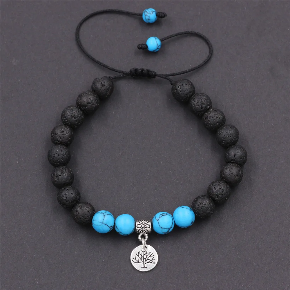 DGW Лава исцеляющий камень браслет 8 мм лотос Шарм Бусины В Стиле Йоги масло