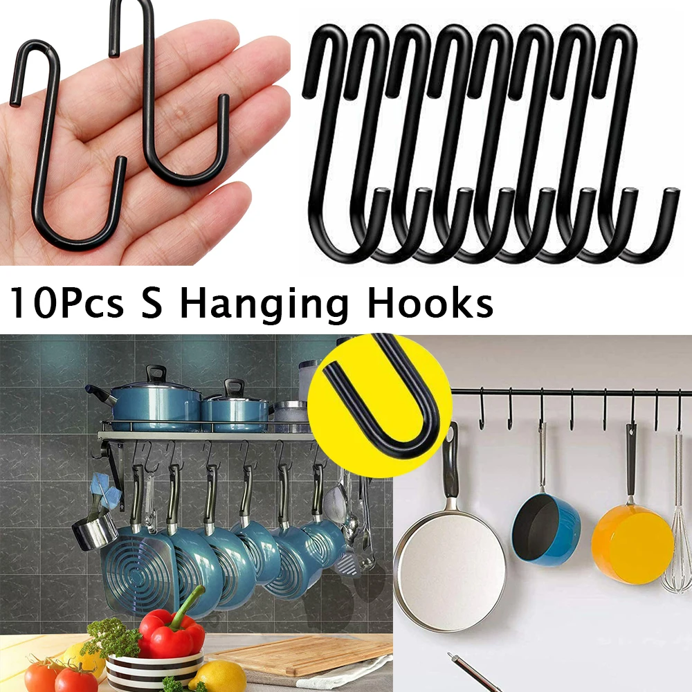 

10Pcs S Hanging Hooks Heavy Duty Hanger Metal Hook for Hanging Pot Pan Cups Plants Towels Applied In Kitchen Closet Bathroom