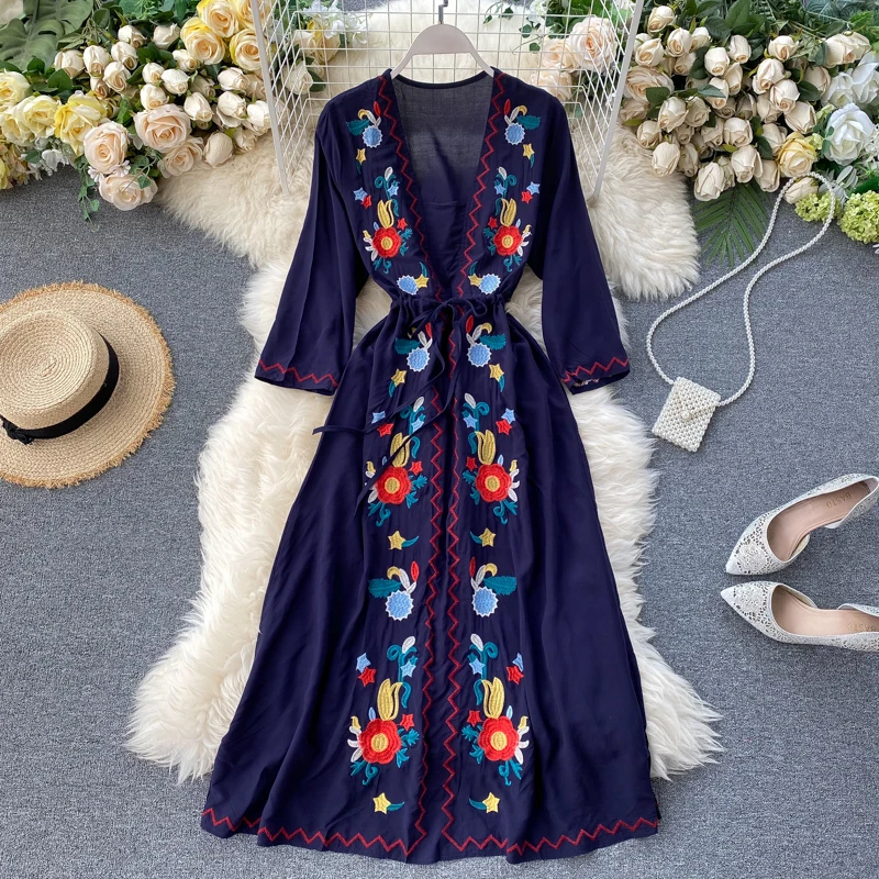 Женское винтажное пляжное платье длинное облегающее с длинным рукавом и