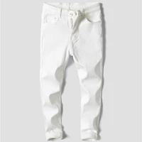 2019 men stretch jeans fashion white denim trousers for male winter fleece retro pants casual mens jeans size 27 36