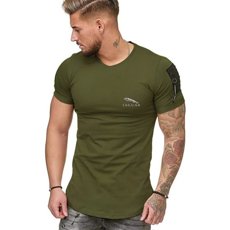

Jaguar CAR 2021 summer new men's stand-up collar short-sleeved personality solid color design breathable men's T-shirt top+2
