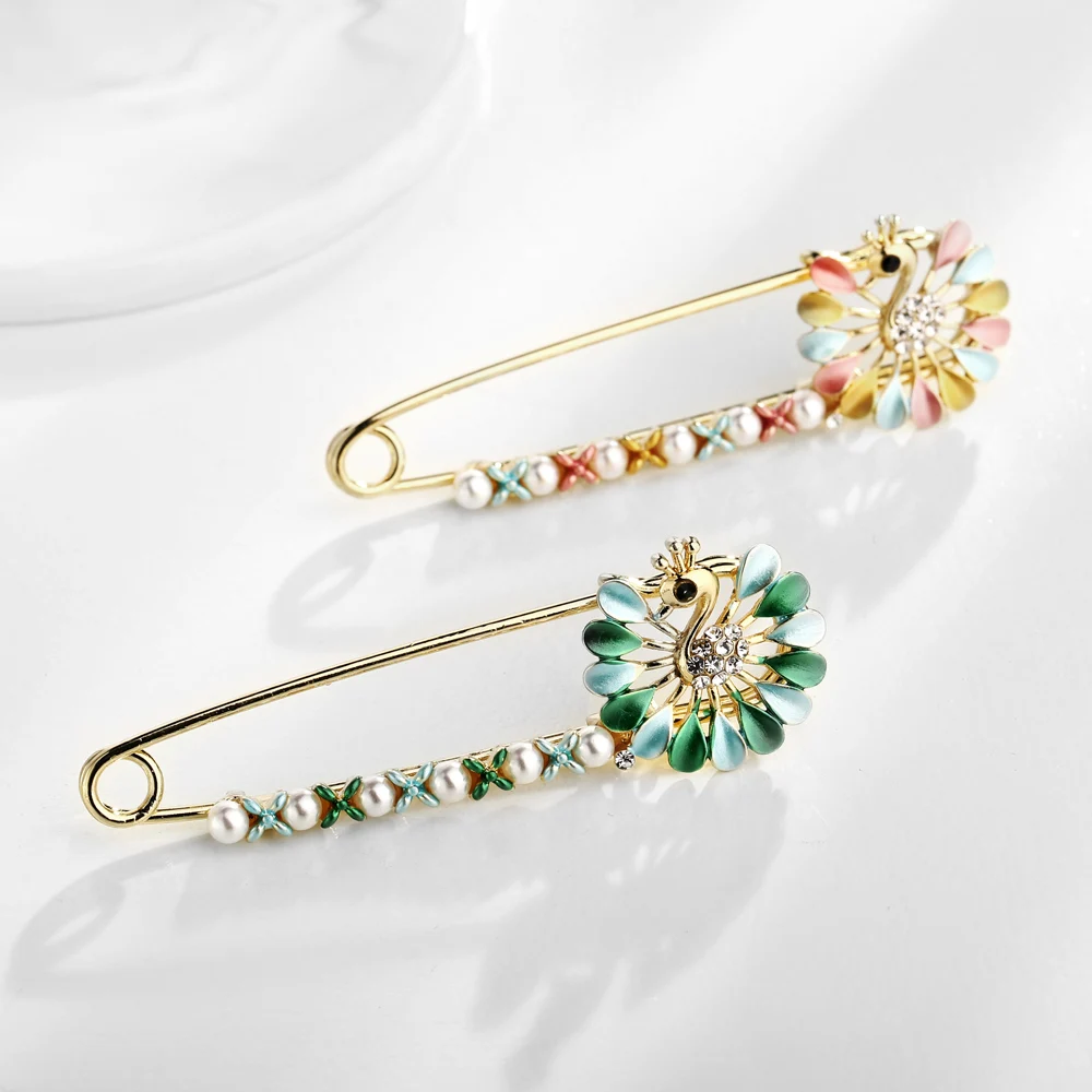 Большой размер кулон опал Шарм булавки для хиджаба шарфа женщин зеленый павлин