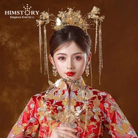 himstory traditional chinese bridal headdress ancient gold butterfly long tassel luxury hair sticks beaded wedding accessories