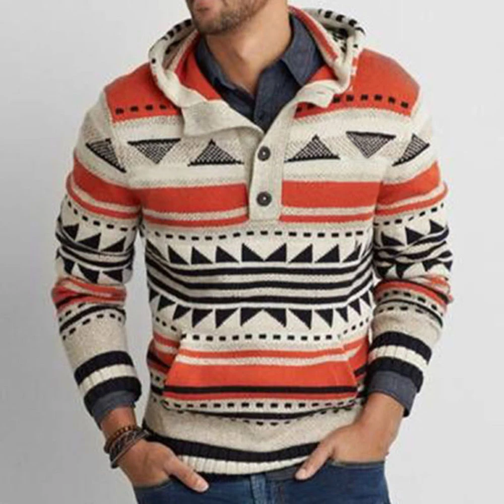 

Thin Men Sweater Autumn 2020 New Year Jumper Oversize Casual Pocket Hooded Color Block Knitted Sweaters Long Sleeve Pullove Top